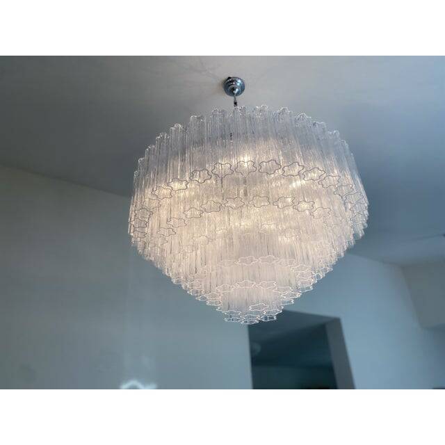 Contemporary transparent "tronchi" murano glass chandelier in venini style