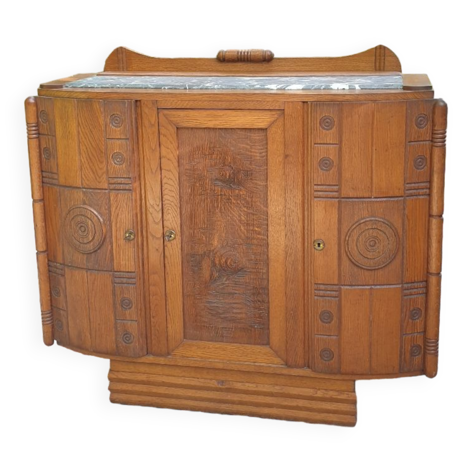 Art deco oak and marble sideboard