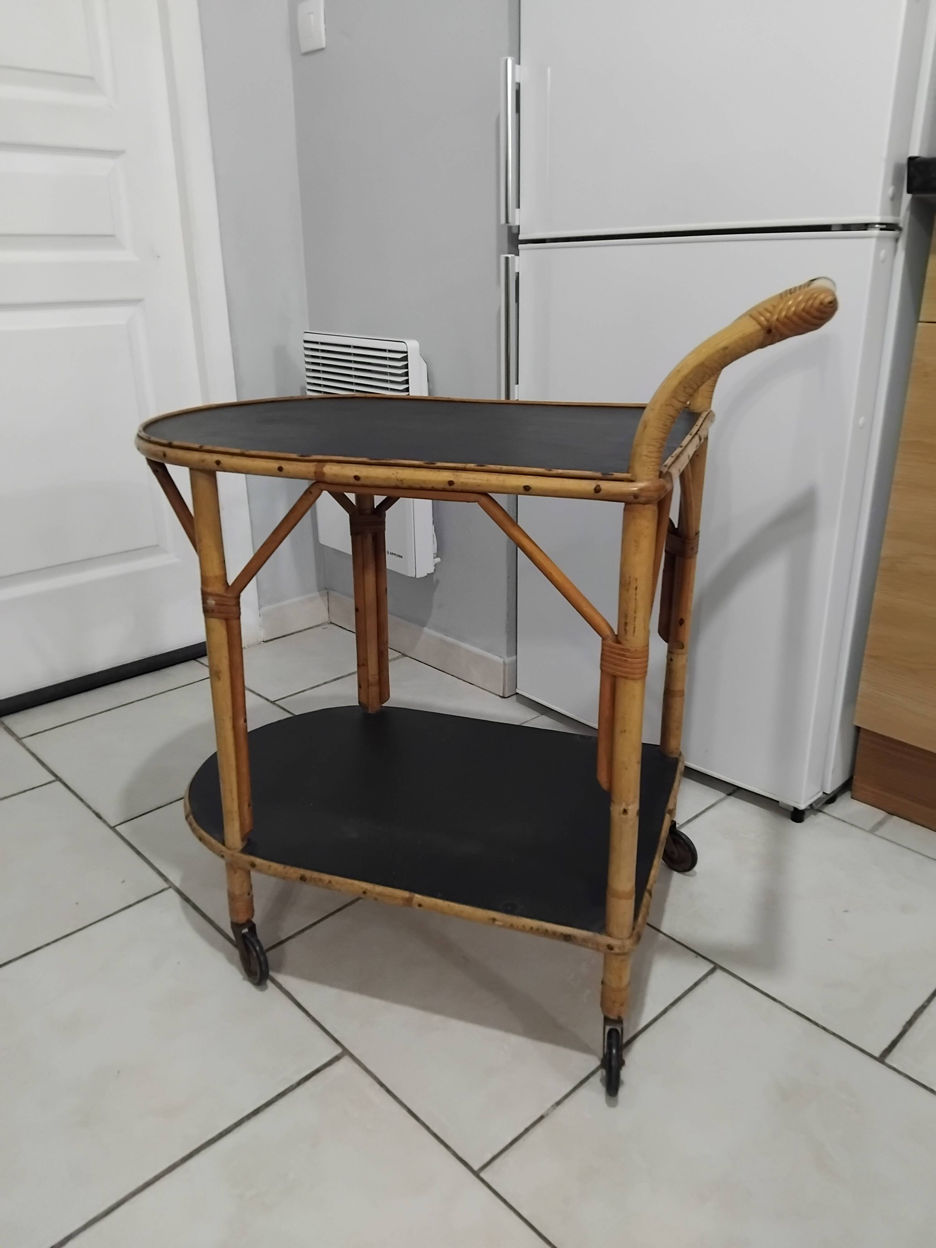 Vintage rattan serving trolley
