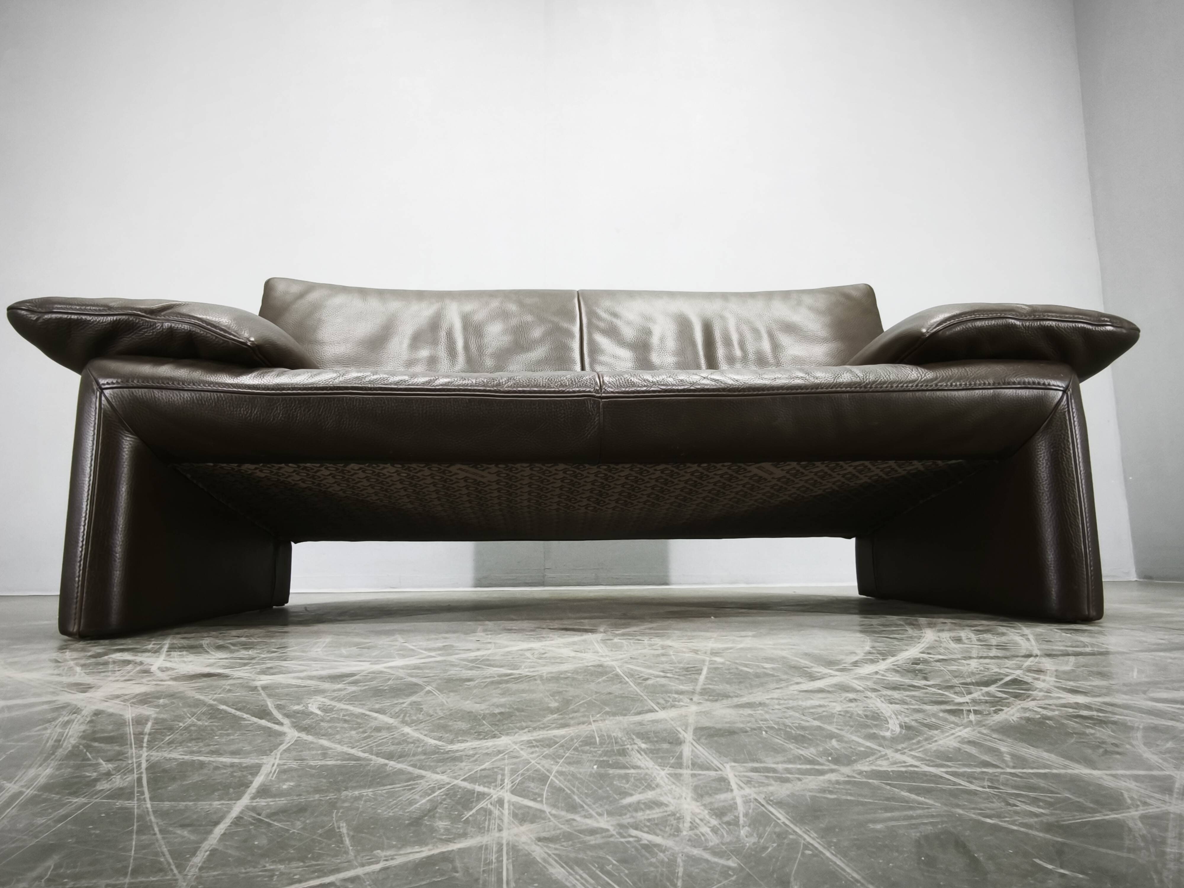 Jori Dark Brown Leather Two Seat Sofa, Belgium, 1990s