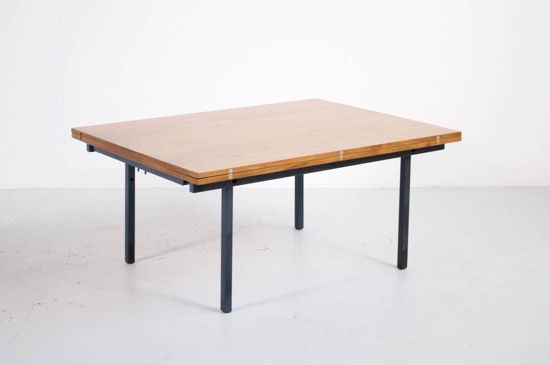Transformable table teak and steel 1950's french manufacture