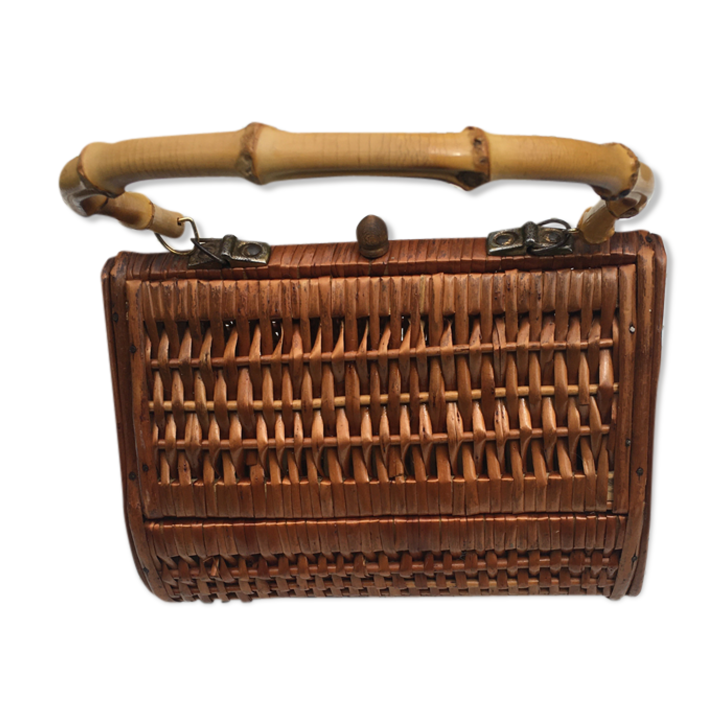 60'S braided wicker basket / hand bag