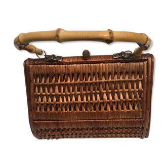 60'S braided wicker basket / hand bag