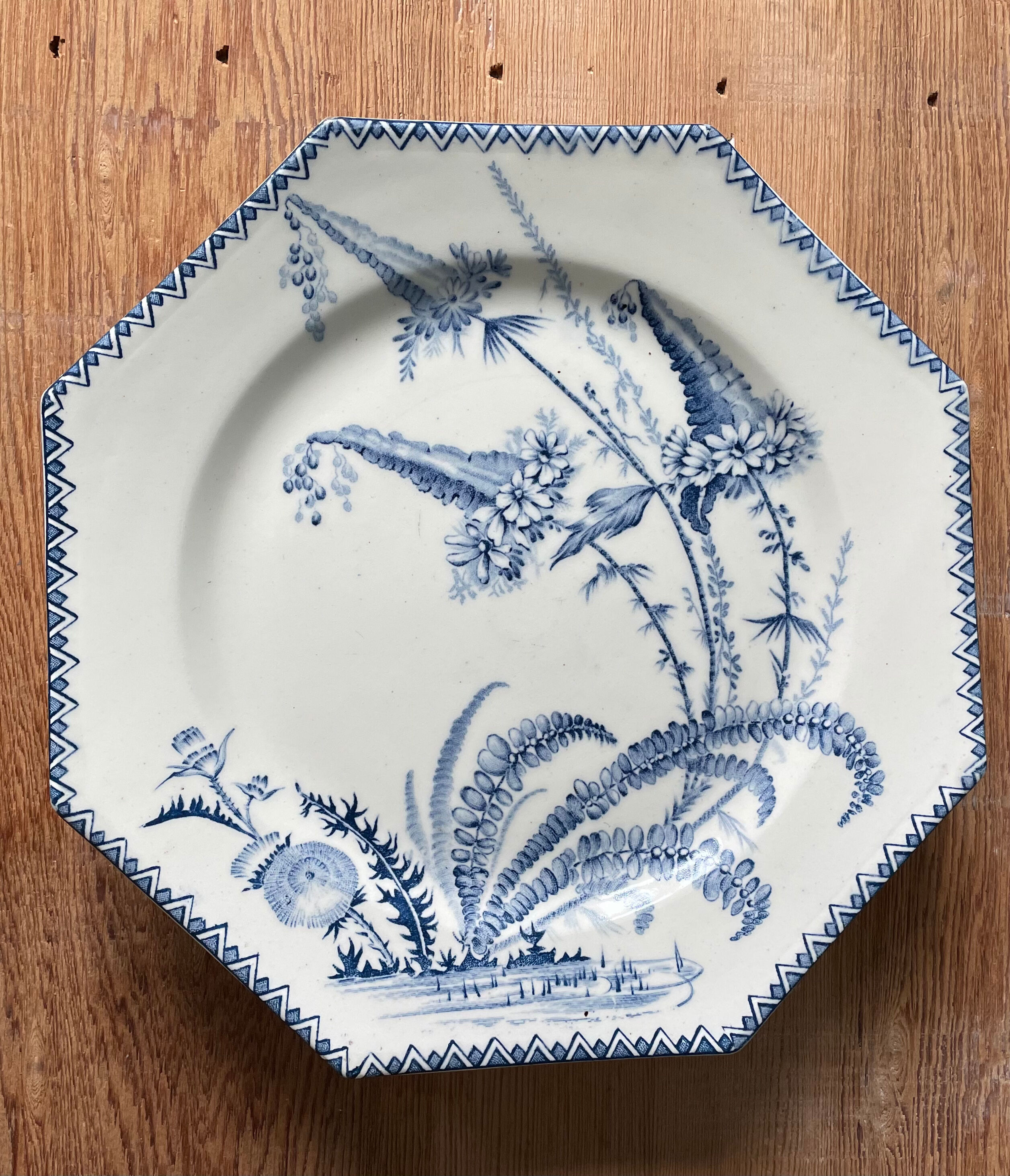 Octagonal composition dish in Clairefontaine earthenware, indiana model 19th