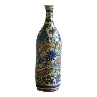 Antique Iznik Style Pottery Bottle with Birds, Ottoman Revival Ceramic Vase