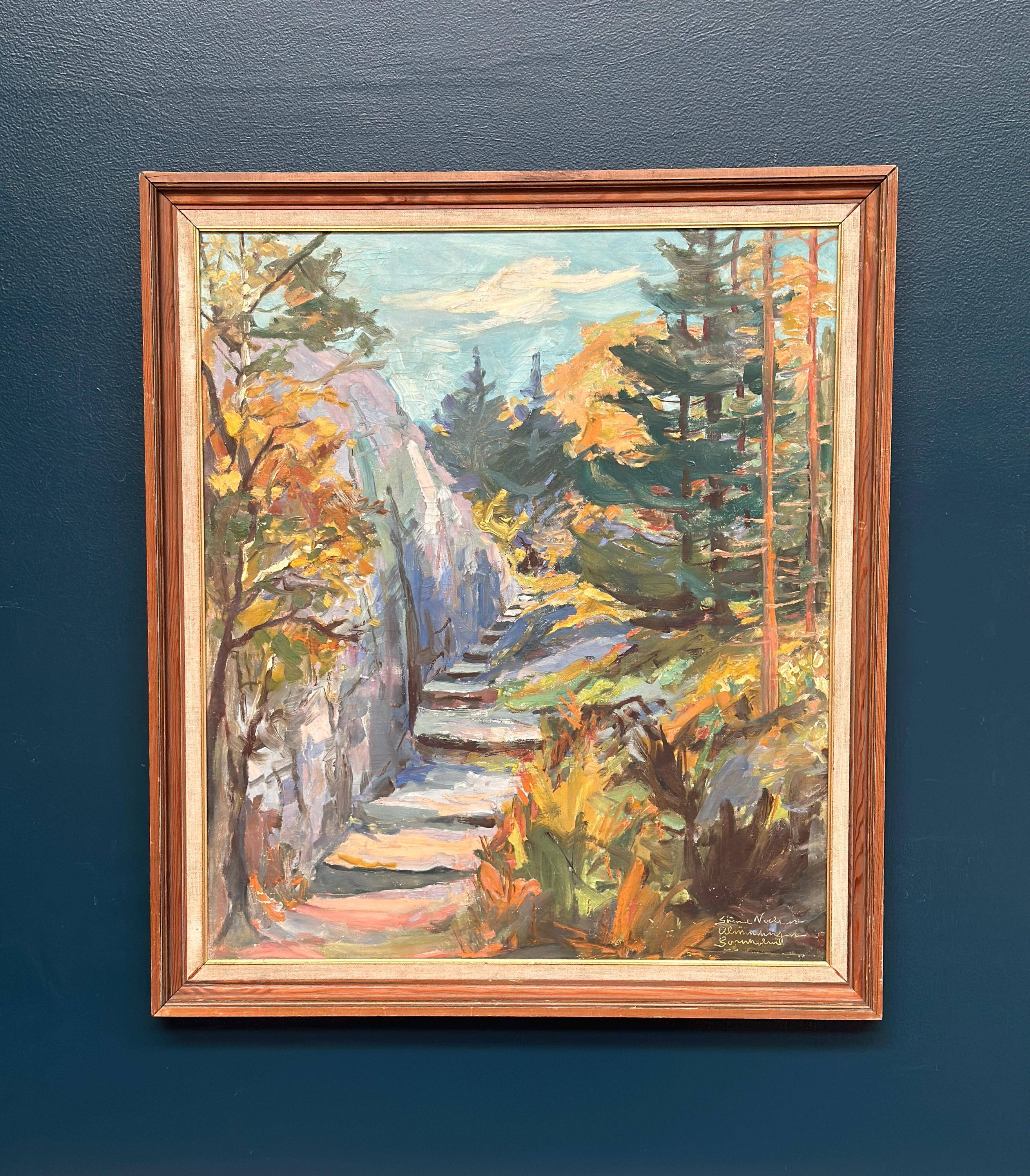 Huile sur toile suédoise du milieu du siècle – “Fjälltrappor” par Einar Johanssen