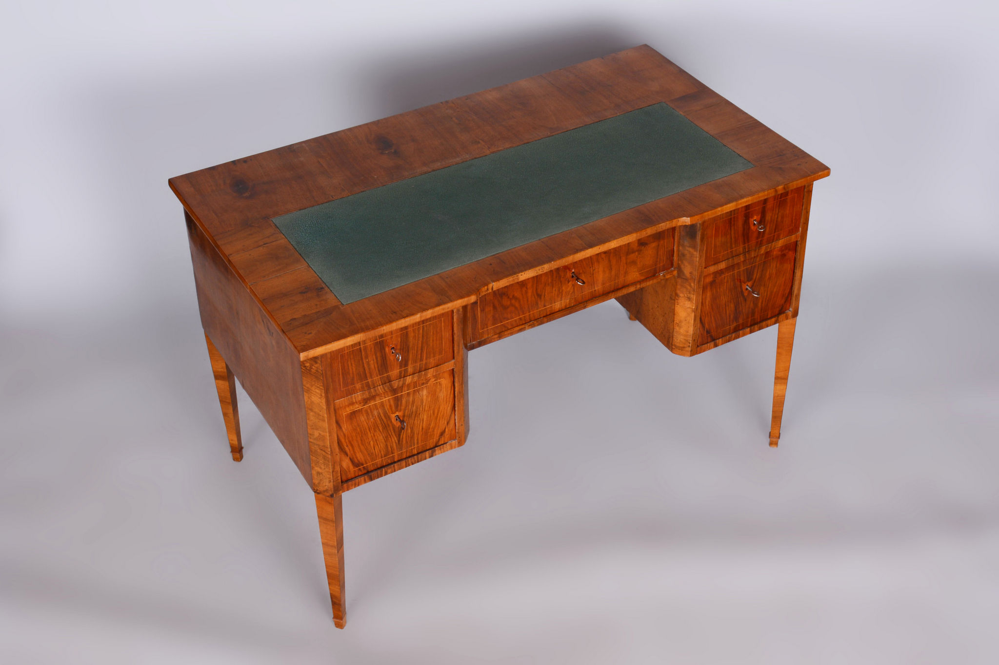 Restored biedermeier walnut writing desk, revived polish, czechia, 1830s