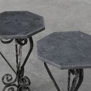 Pair of French Wrought Iron Consoles with Belgian Blue Stone Tops, 1950s