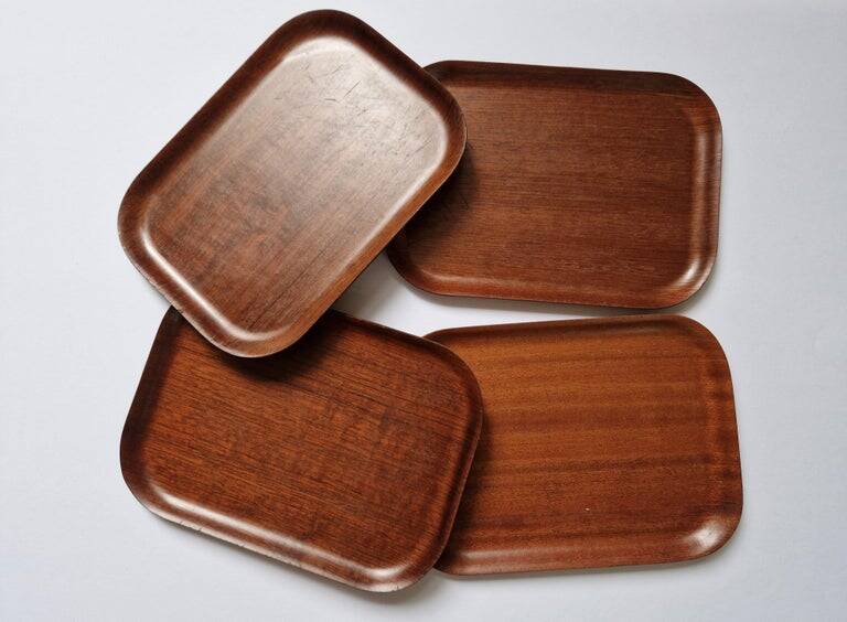 Set of Four Midcentury Serving Teak Trays Backman for Airlines, Finland, 19