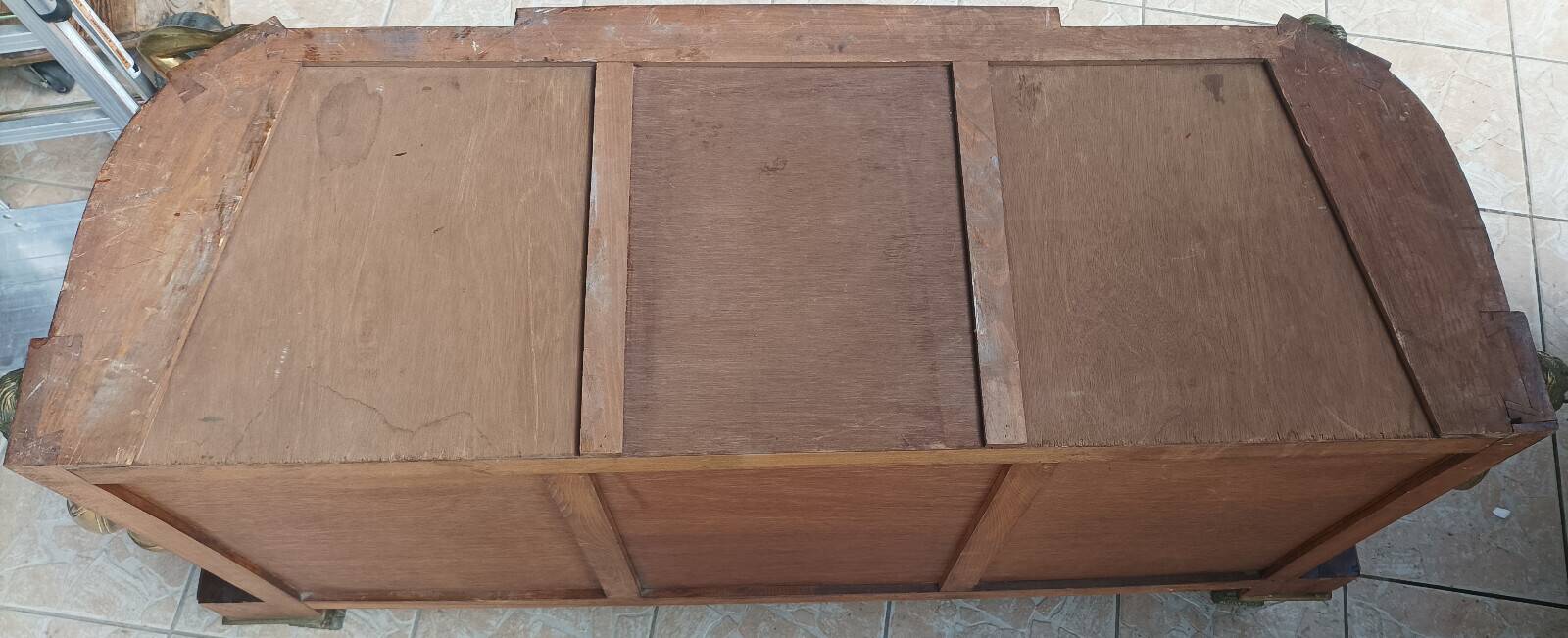 Louis XVI style commode in beech, bronze and marble.
