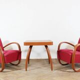 Chaises longues en bois courbé avec table basse par Jindřich Halabala, années 1930, lot de 3