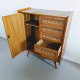 Vintage wooden and wicker chest of drawers