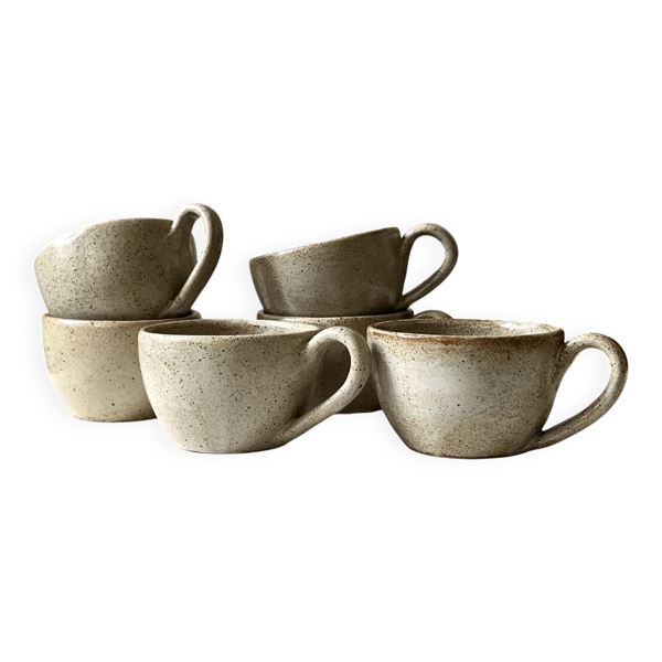 service de 6 tasses a café en céramique, travail artisanal 1970