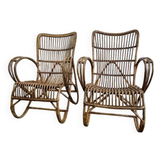 SET OF 2 VINTAGE WICKER ARMCHAIRS / ONE SEATER / ARMCHAIRS