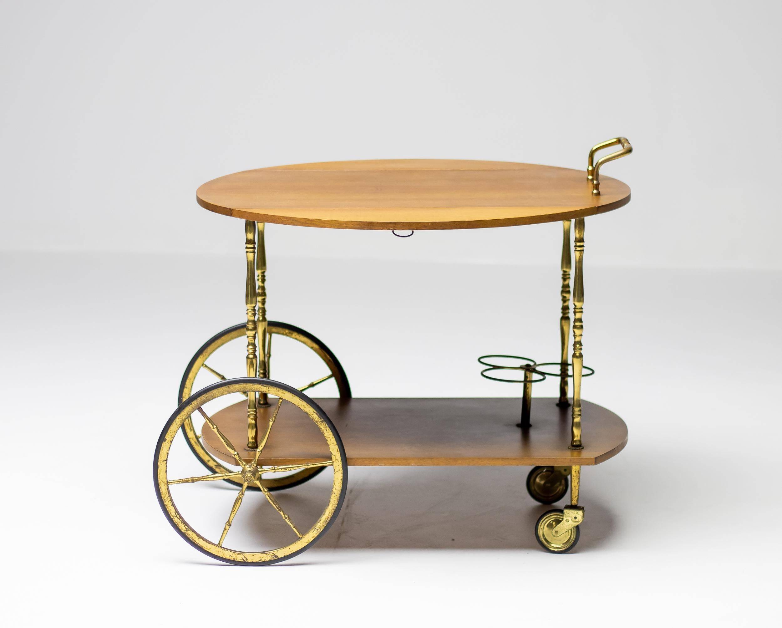 Brass and walnut bar cart by Cesare Lacca