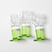 Set of 3 Vintage Limoncino Liqueur Glasses, Green Stem Shot Stemware / 1970