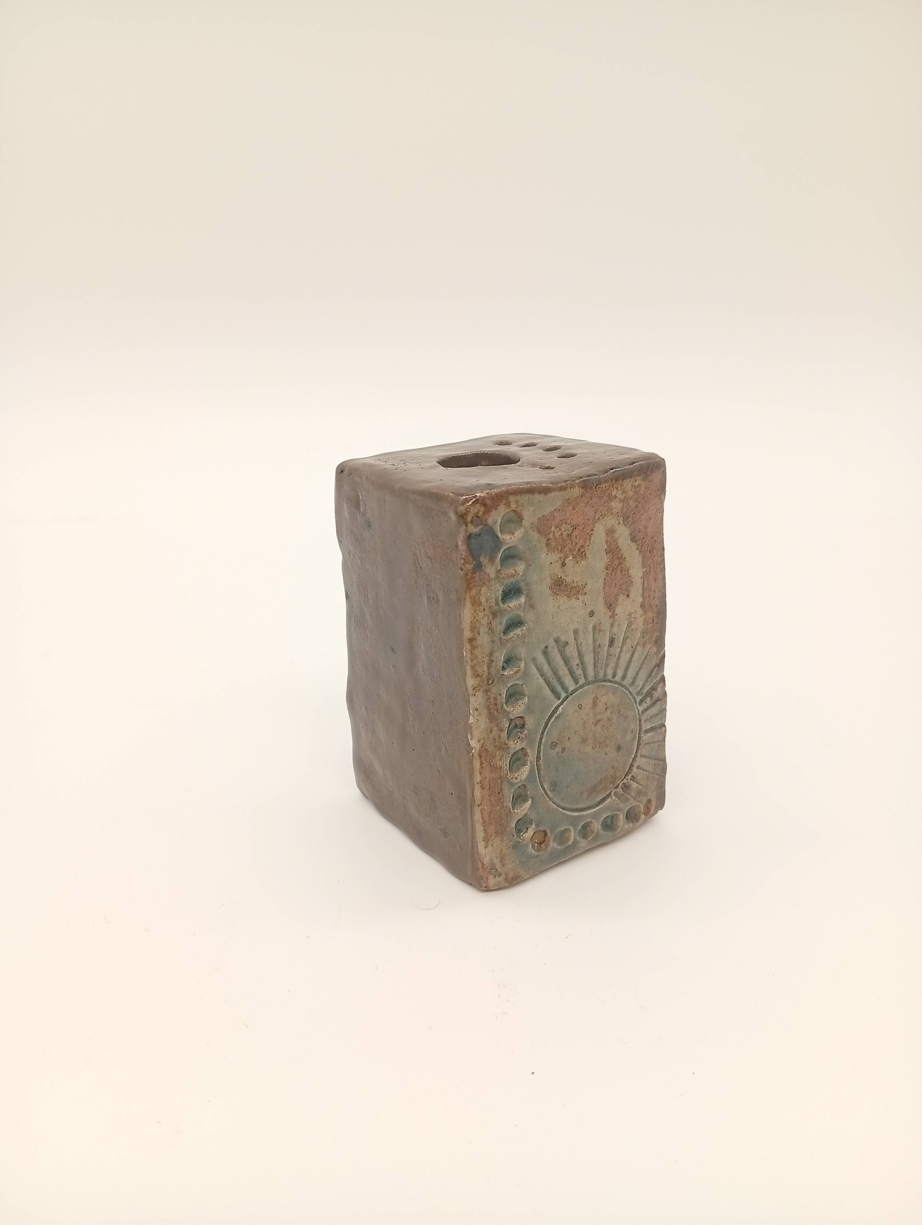 Vintage Ceramic Square Flower Vase Grès Pique Fleurs Scarified France 60