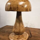 Hand-carved oak table lamp in the shape of a mushroom