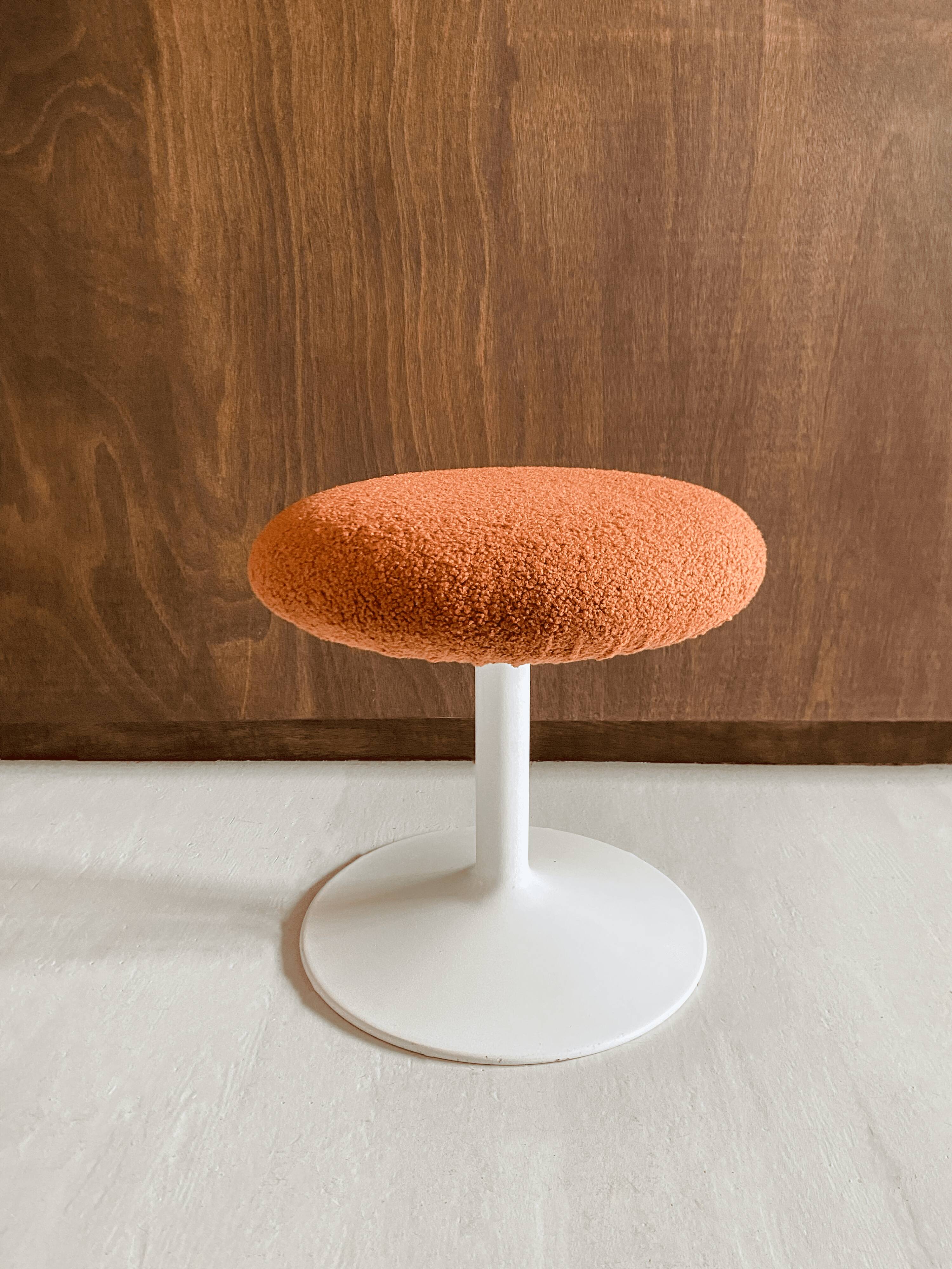 Vintage Spage Age stool with bouclette fabric seat