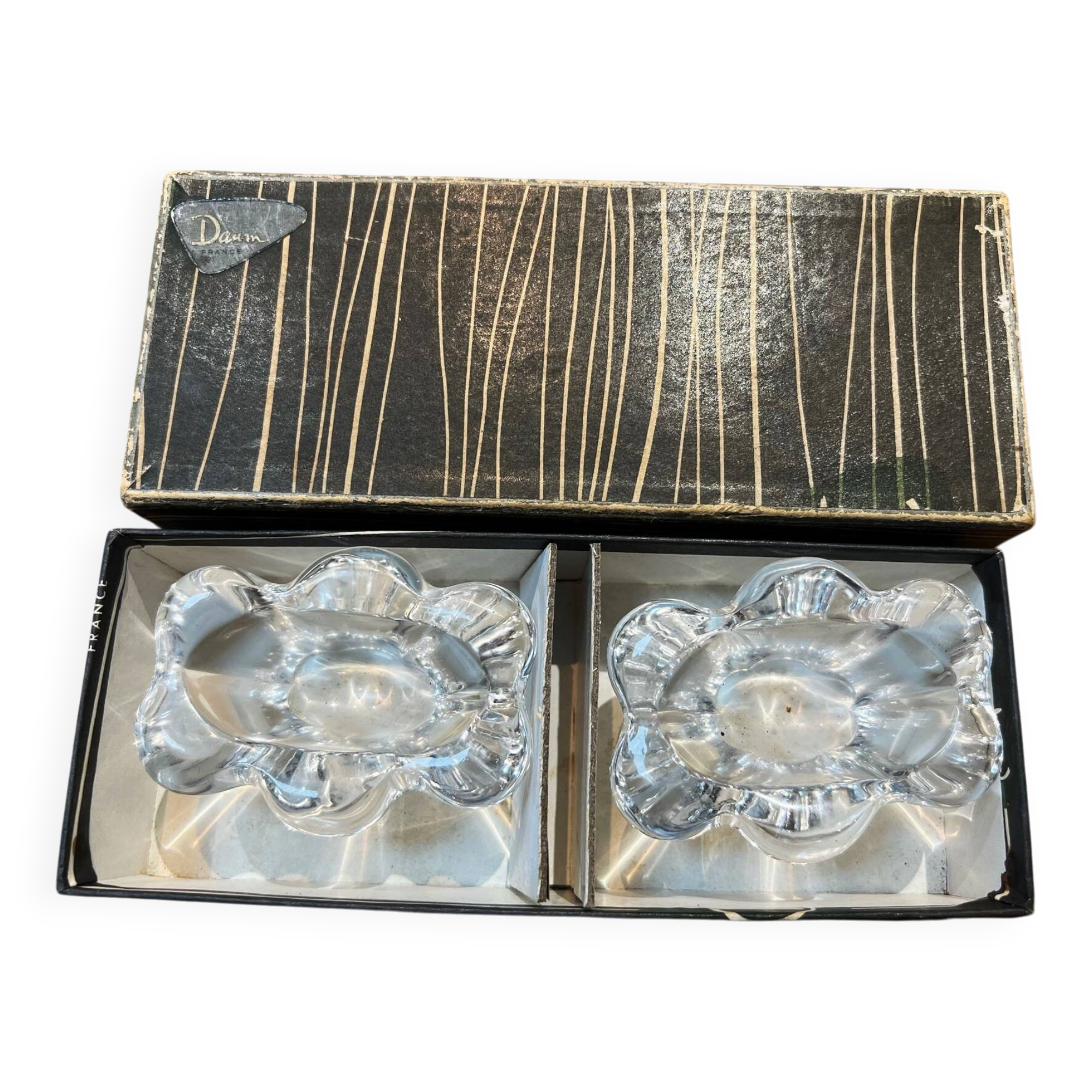 2 crystal salt cellars signed Daum, vintage 1960s.