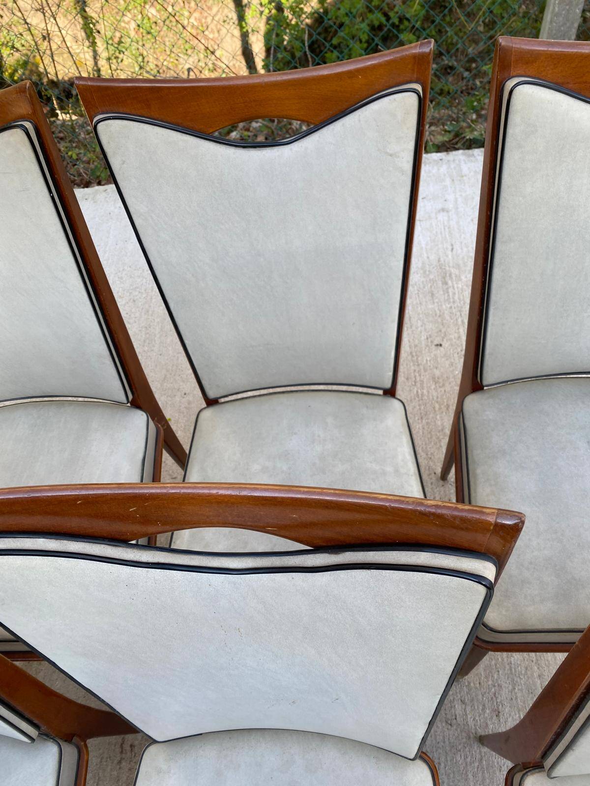 8 chaises scandinaves style italien 1950 bois et cuir blanc