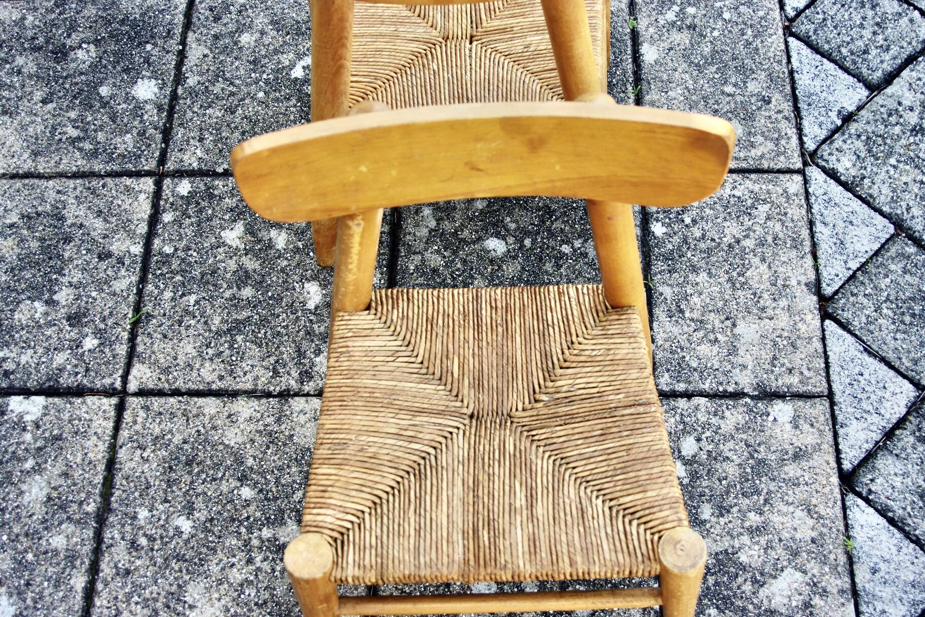 pair of vintage straw children's chairs 1950