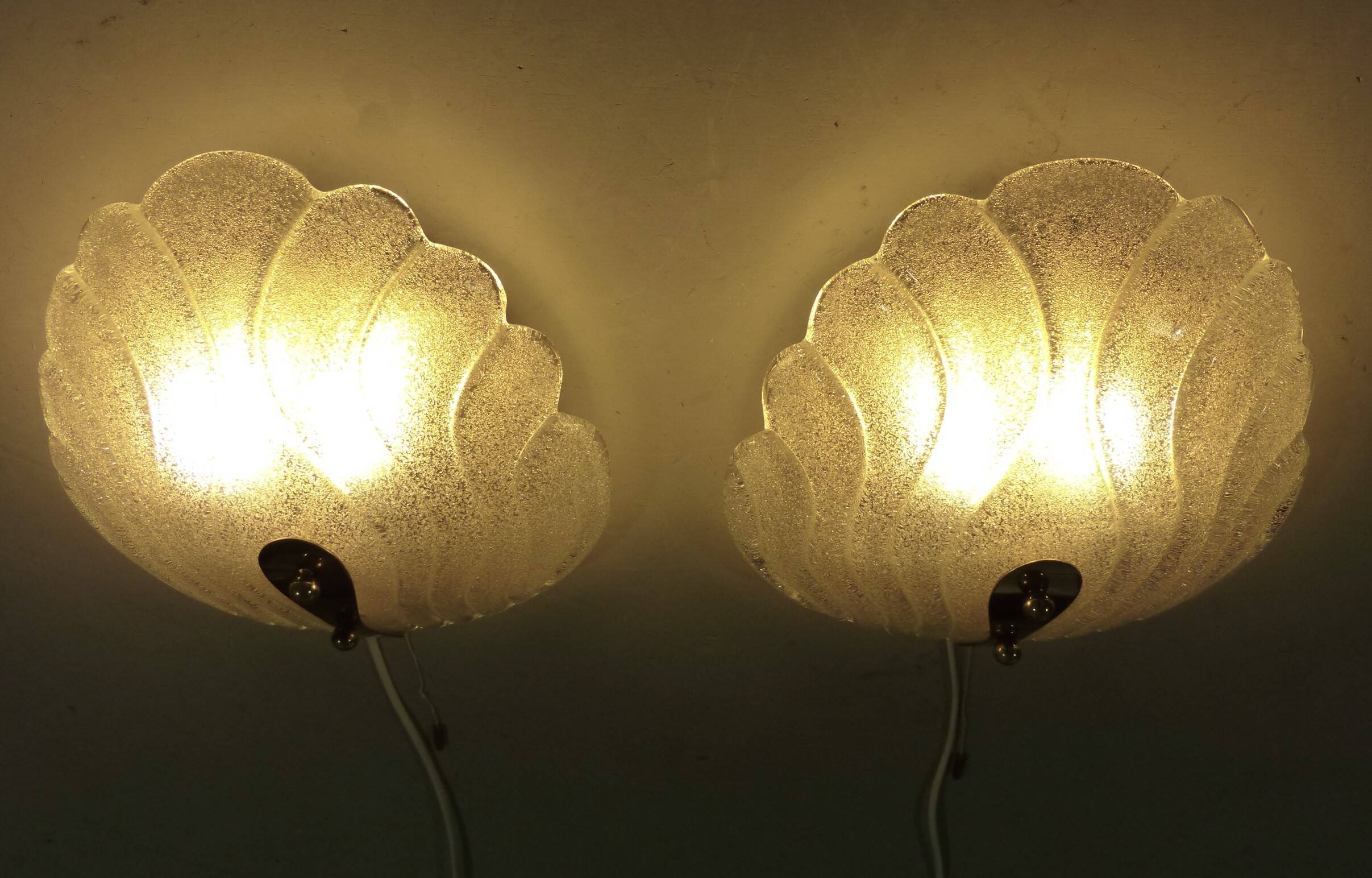 Set of 2 Murano glass wall lamps by Hillebrand 1960’s