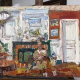 Vintage figurative painting – Man in an interior – oil on canvas signed