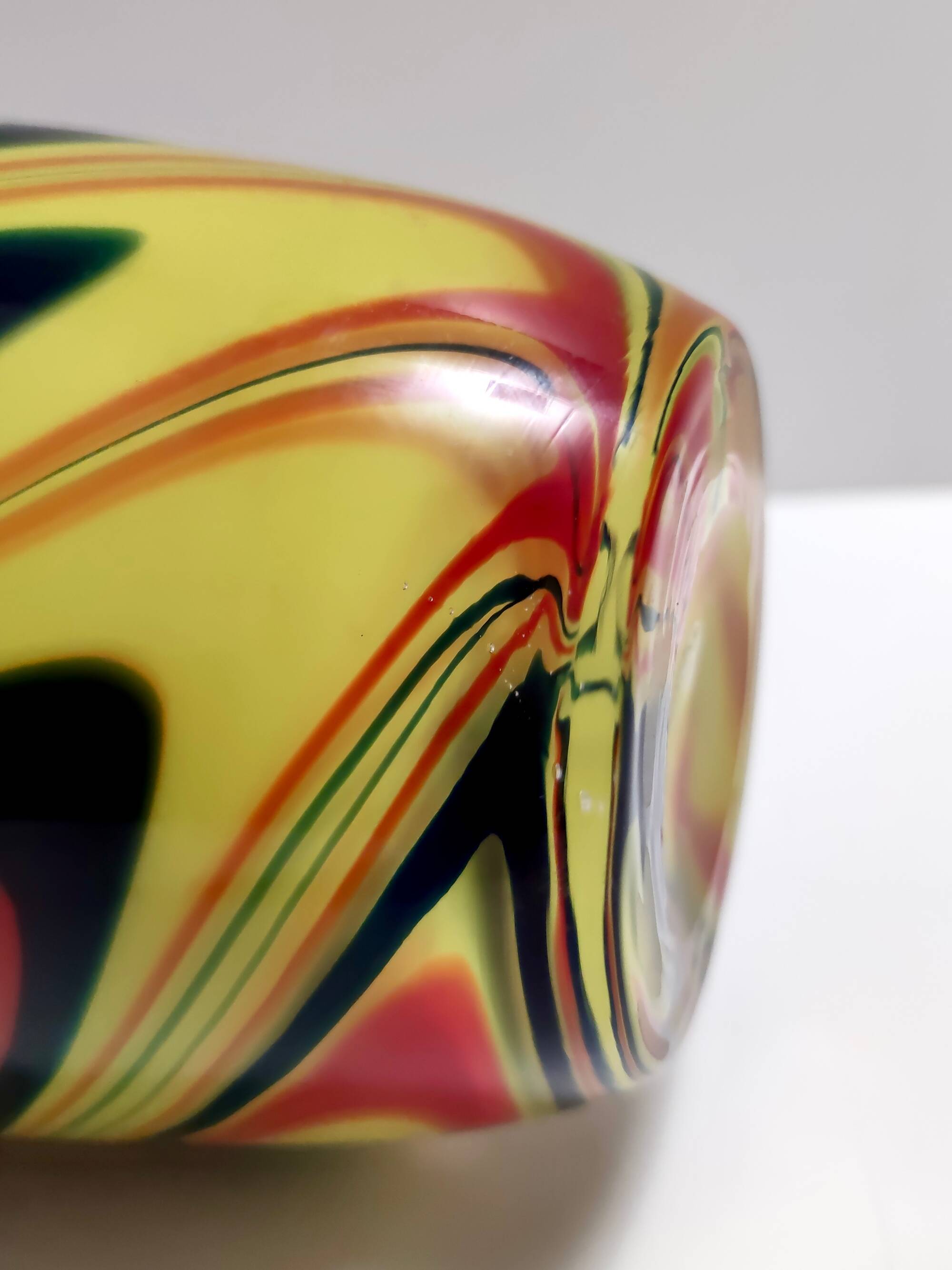 Black, Red and Yellow Encased Hand-Blown Murano Glass Flower Vase, Italy