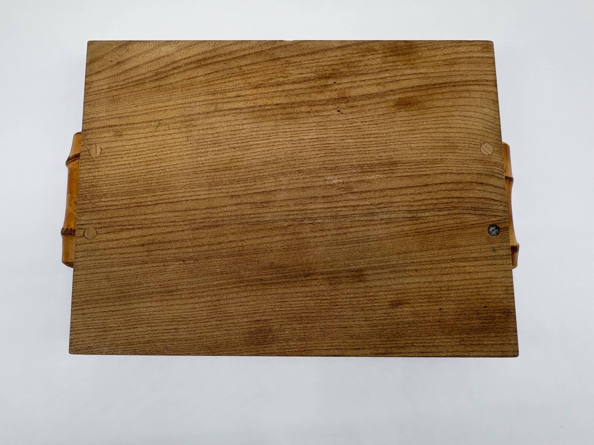 Wood and bamboo vintage plateau, glass, 1960
