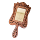 Vintage hand mirror in hand carved wood and bone inlay