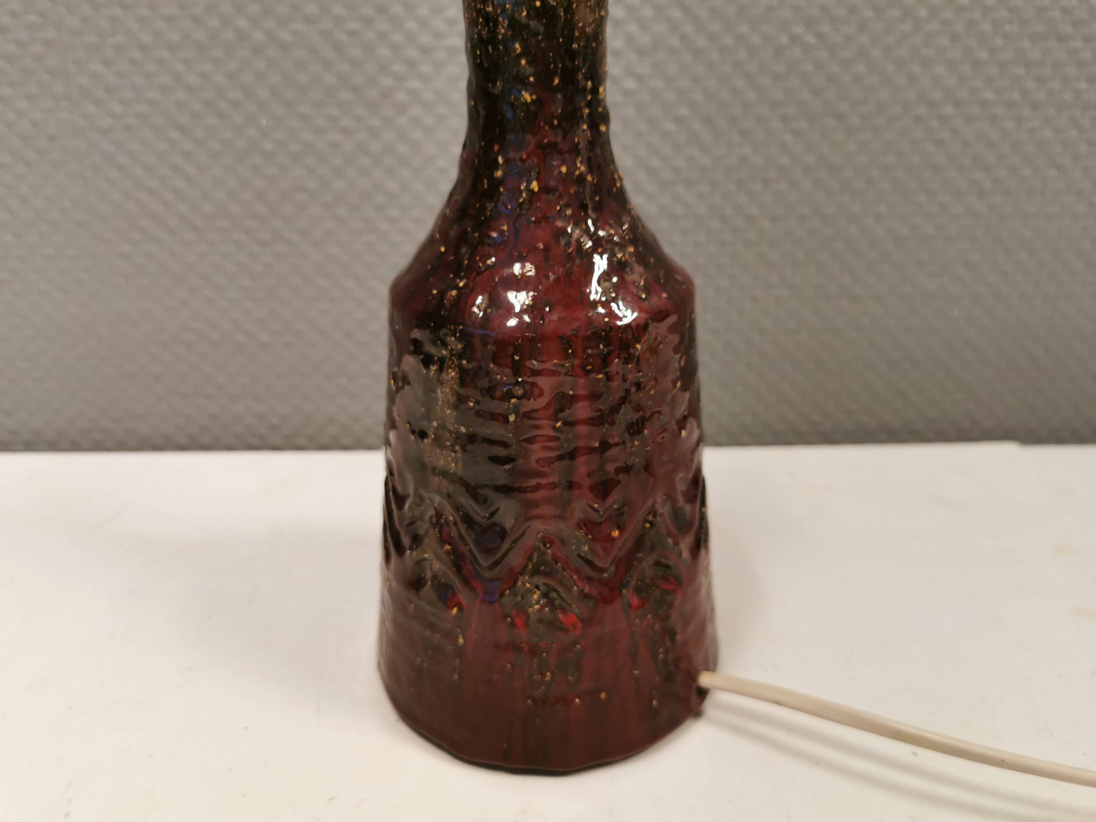 Ceramic table lamp in beautiful glaze, Danish and estimated from the 1970s.