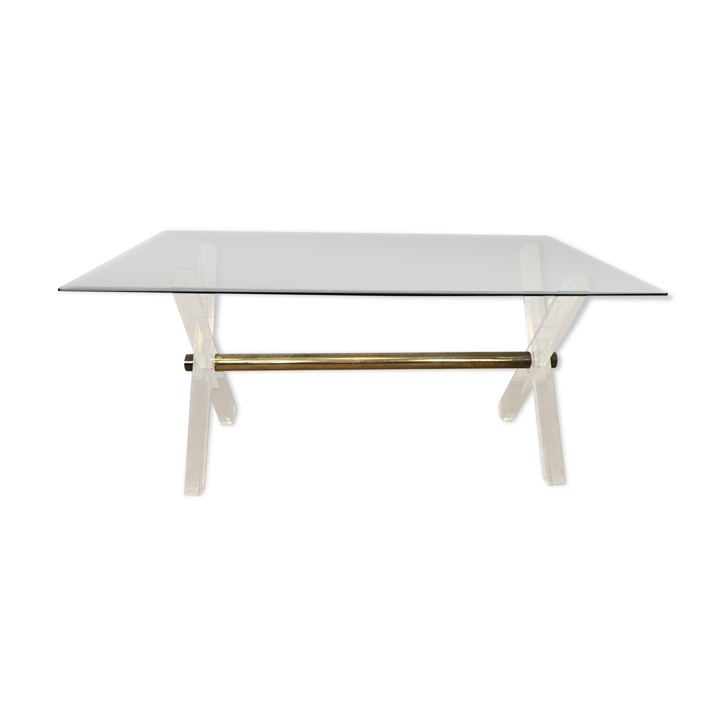 Table in plexiglass gold metal and beveled glass 1970s