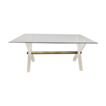 Table in plexiglass gold metal and beveled glass 1970s