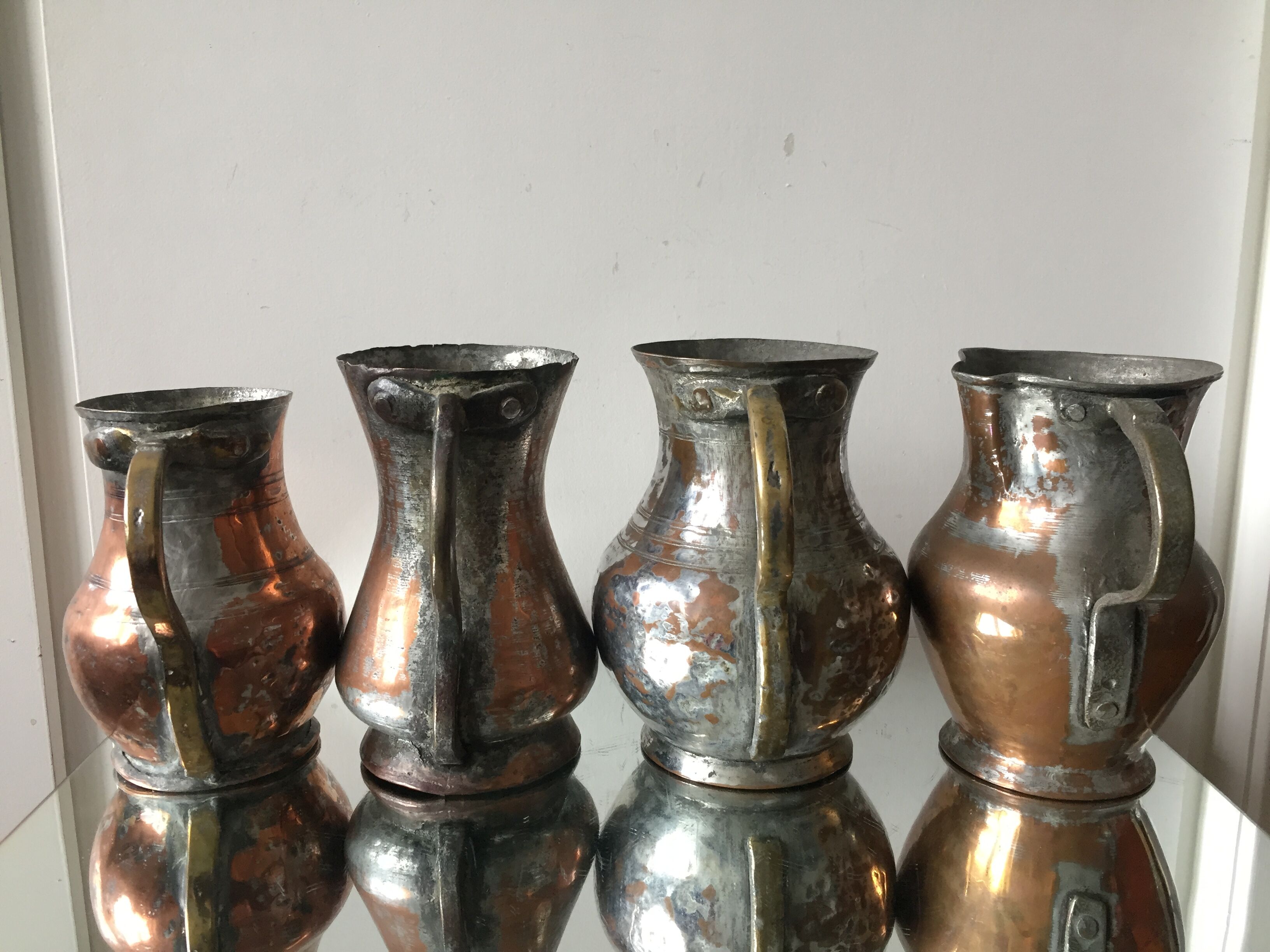 4 Islamic Art Ottoman Turkish copper pitchers antique