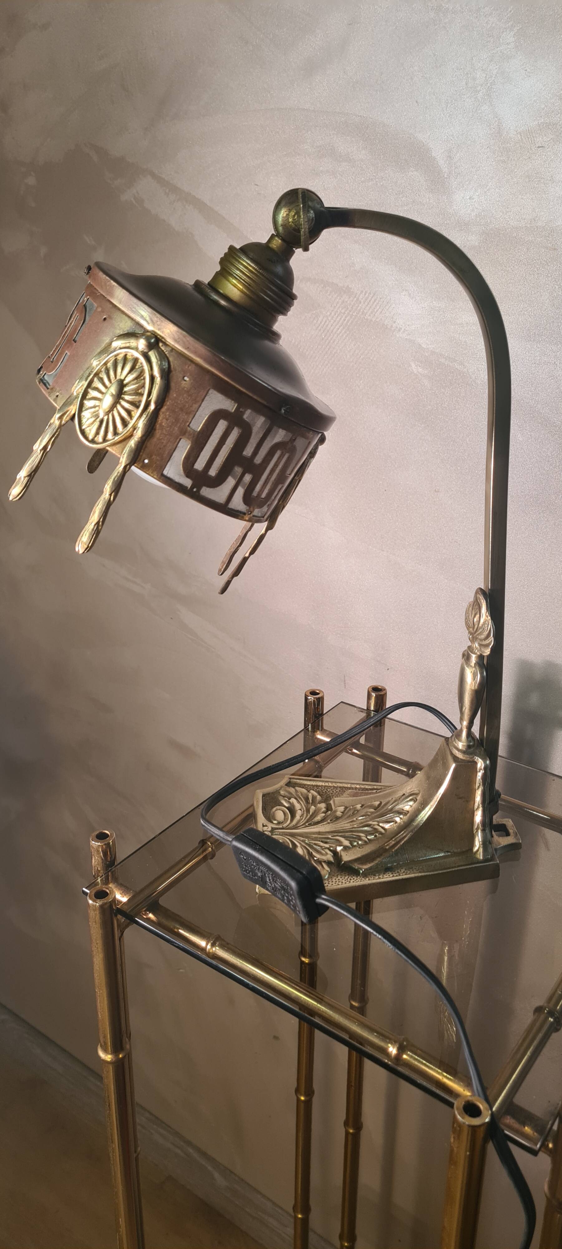 1900 bronze and brass art nouveau lamp, inspired by Napoleon 3, 35x18