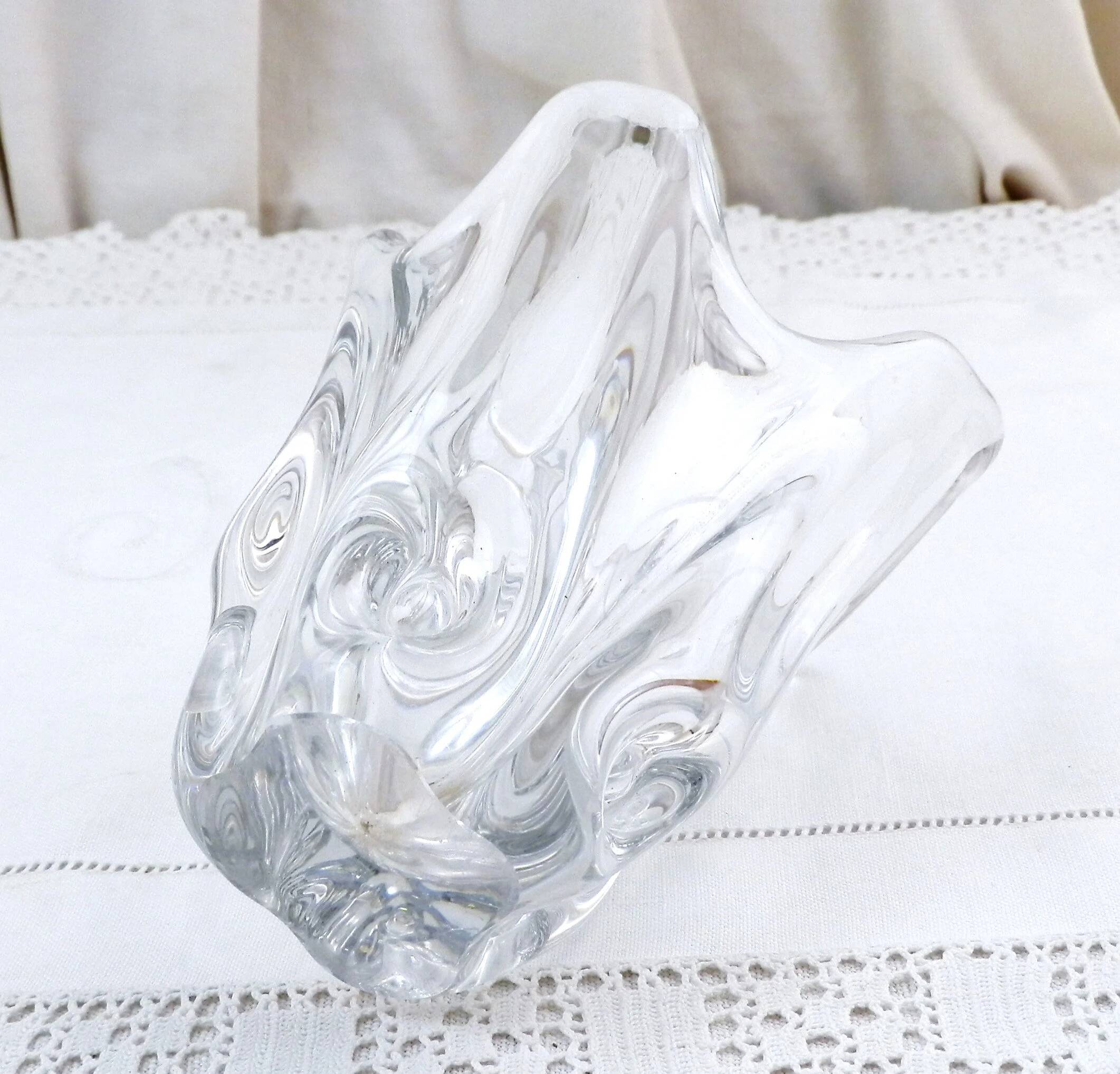 French vase, clear crystal glass, fluid organic shapes