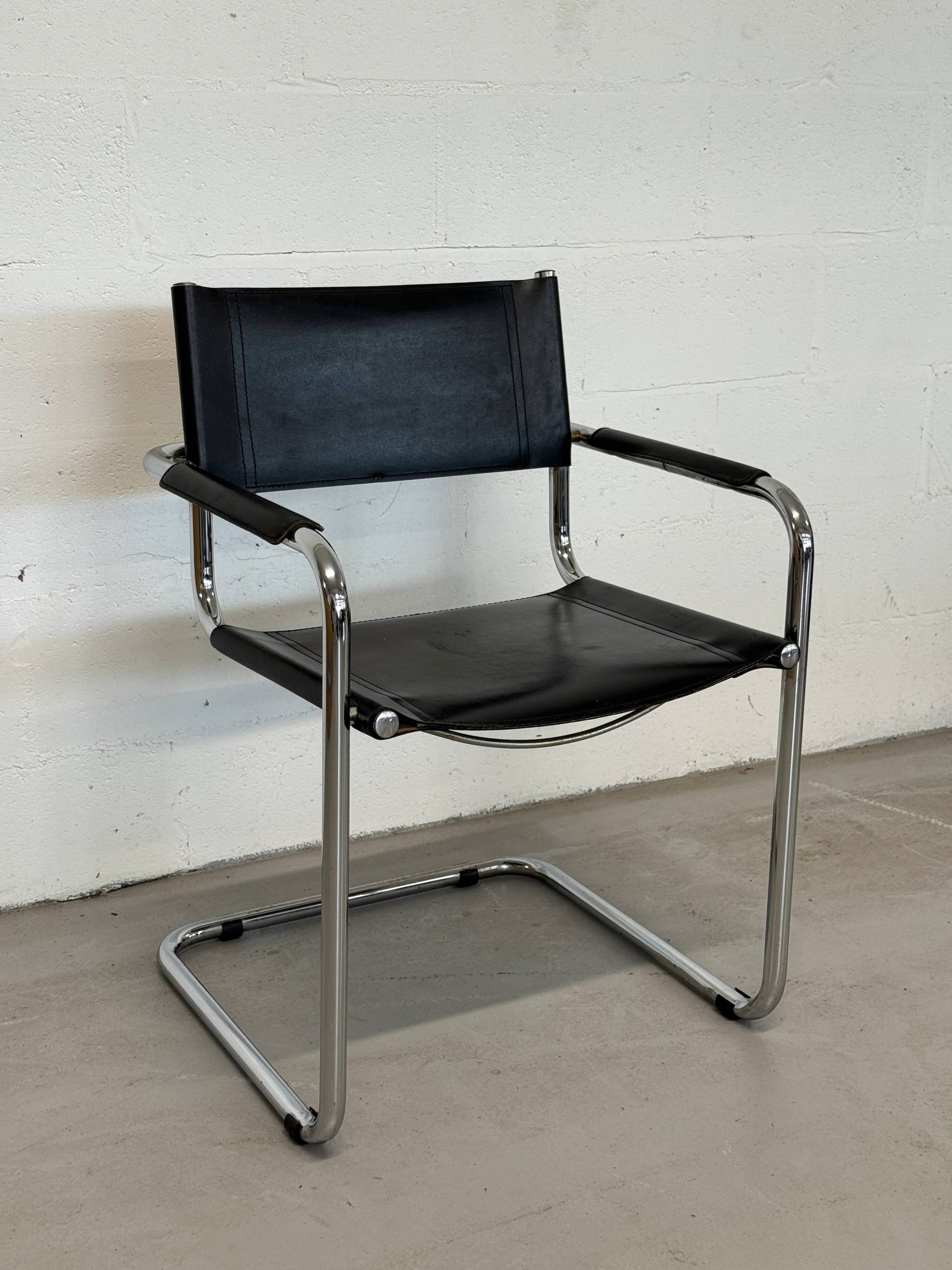 Bauhaus cantilever chair – black leather & chrome (unsigned)