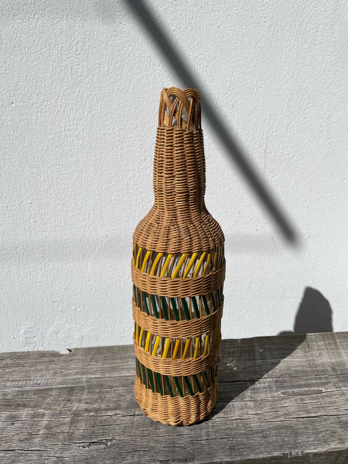 Large vintage woven rattan vase 1960s