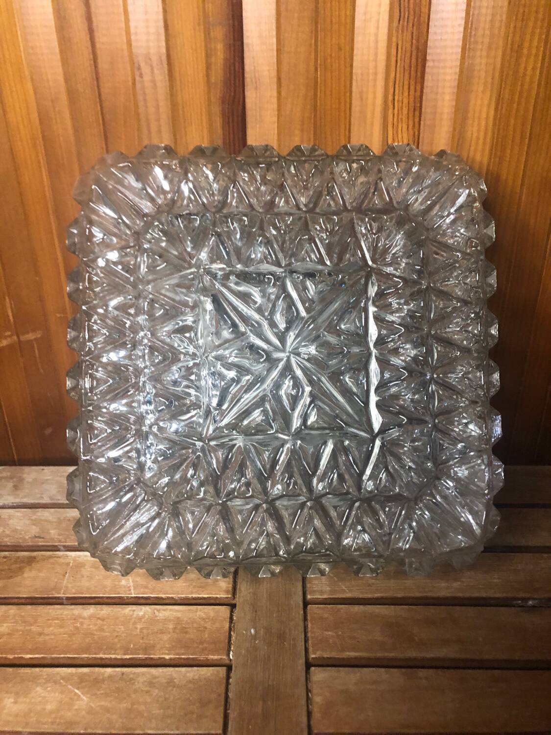 Old ceiling light molded glass wall lamp + vintage metal support