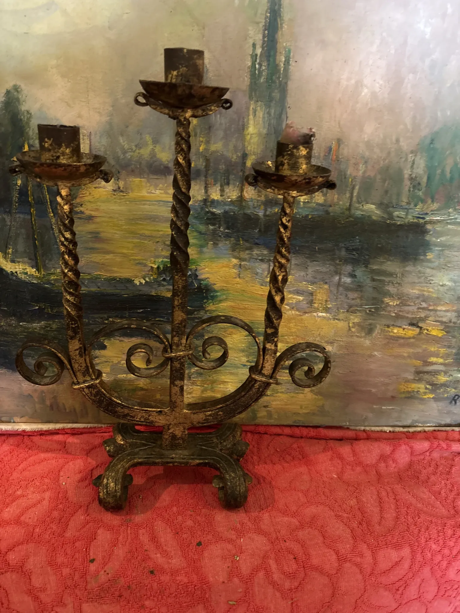 Golden wrought iron chandelier