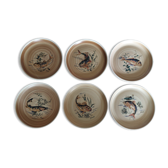 Fish plates series of six sandstone Sarreguemines model Granville