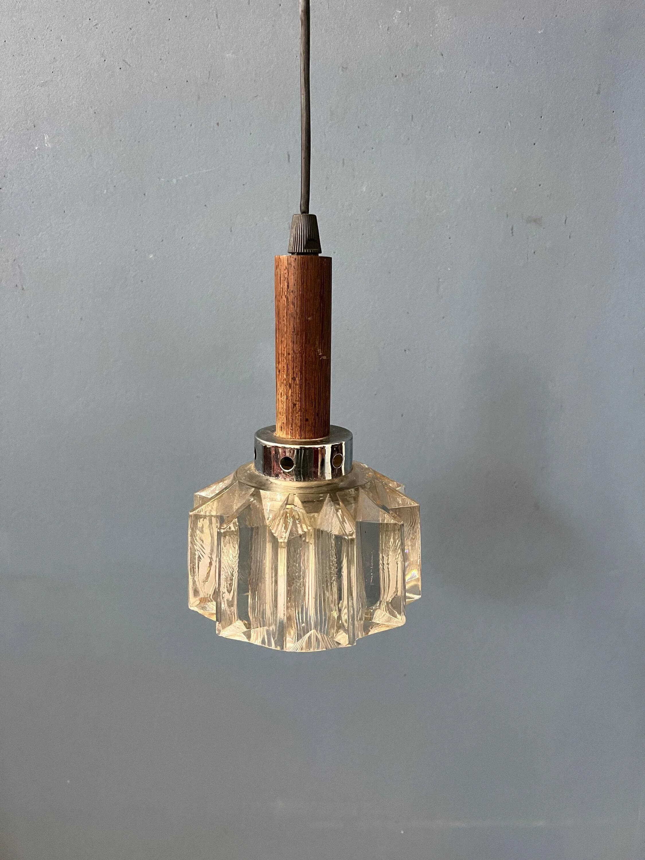Small Mid-Century crystal glass pendant light