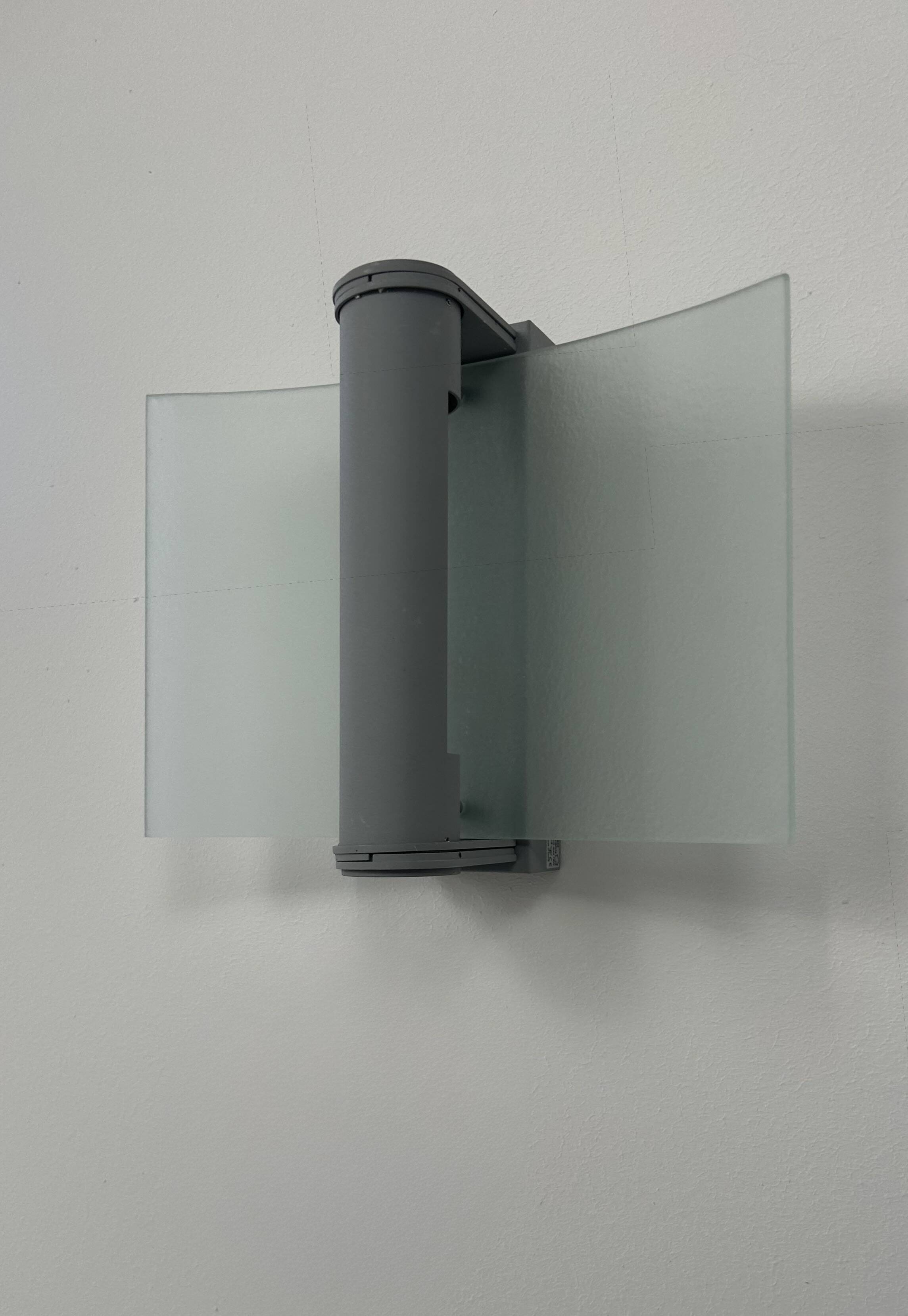 Vintage wall light, grey lacquered metal and frosted curved glass, France, 1980.