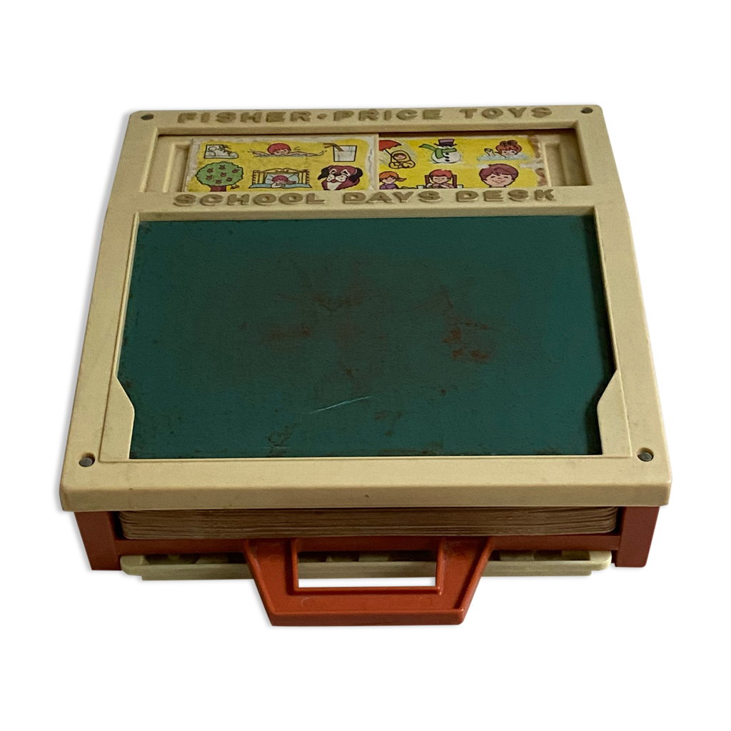 En FRANÇAIS! Pupitre Fisher Price vintage #176 School Days Play Desk, Cartes en FRANÇAIS, 1972, Fabriqué aux États-Unis - France