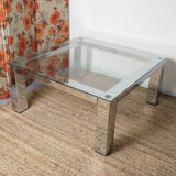Chrome coffee table with its bisauté glass