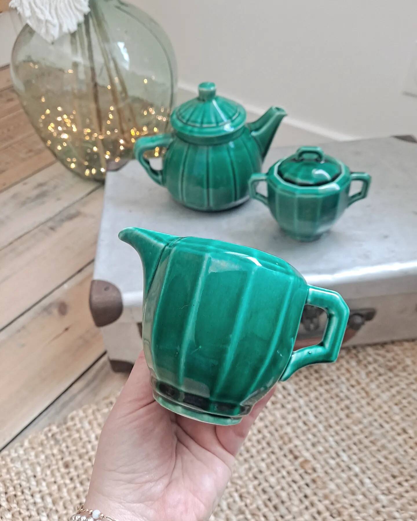 70s emerald green tea set