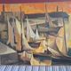 An old oil painting depicting a port, signed by the painter Marcel MAYER.