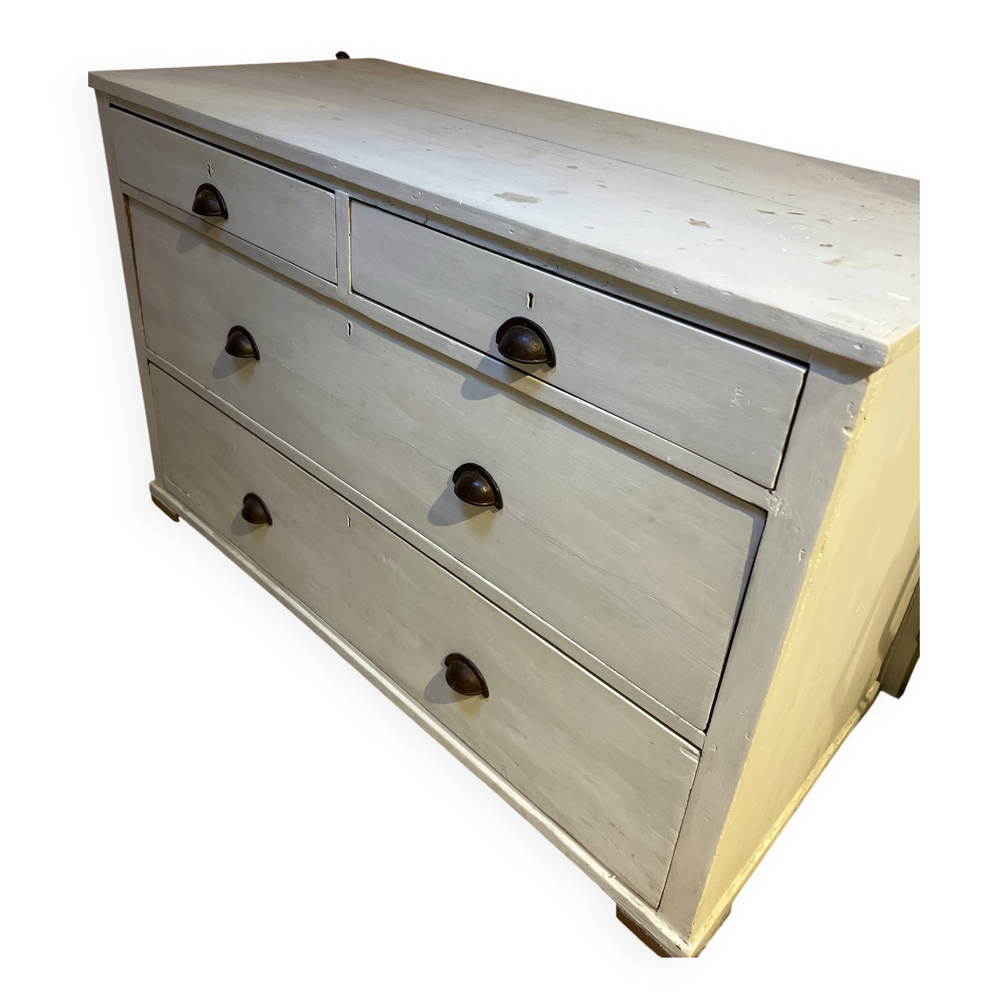 Sturdy antique sideboard with solid wood and drawers.