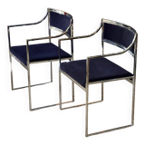 Pair of SQ model armchairs in chrome and velvet by Willy Rizzo 1970